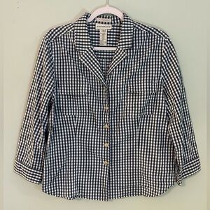 Women's Evan-Picone 3/4 Sleeve Shirt Size 16 Blue/White Check Stretch